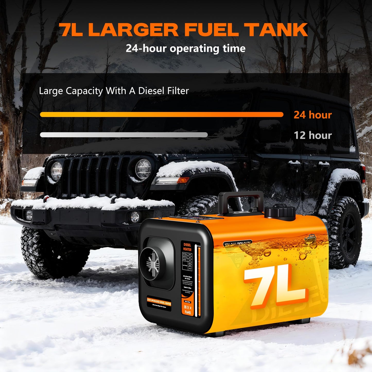 7L Large Diesel Heater, 8KW 240V/110V/12V/24V All in One Diesel Air Heater with LCD Switch, Remote Control, Suitable for Truck, RV, Home, Car, Campers, Boat, Orange