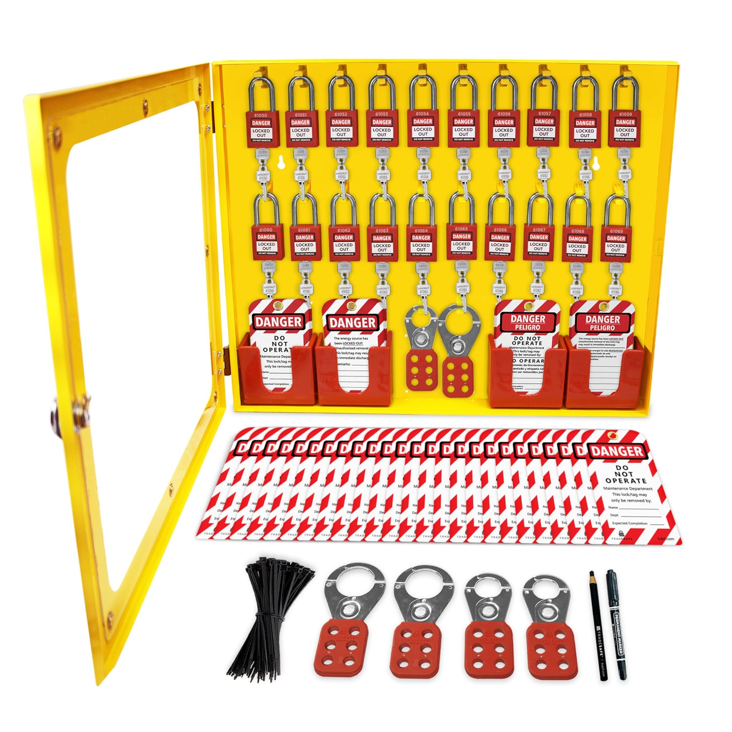 TRADESAFE Lockout Tagout Station with 20 Keyed Different Loto Locks, 6 Lockout Hasps, 60 Lock Out Tags, Lock Out Tag Out Kit Station, Lock Out Kit Cabinet 22-1/2 x 18 x 3 inches