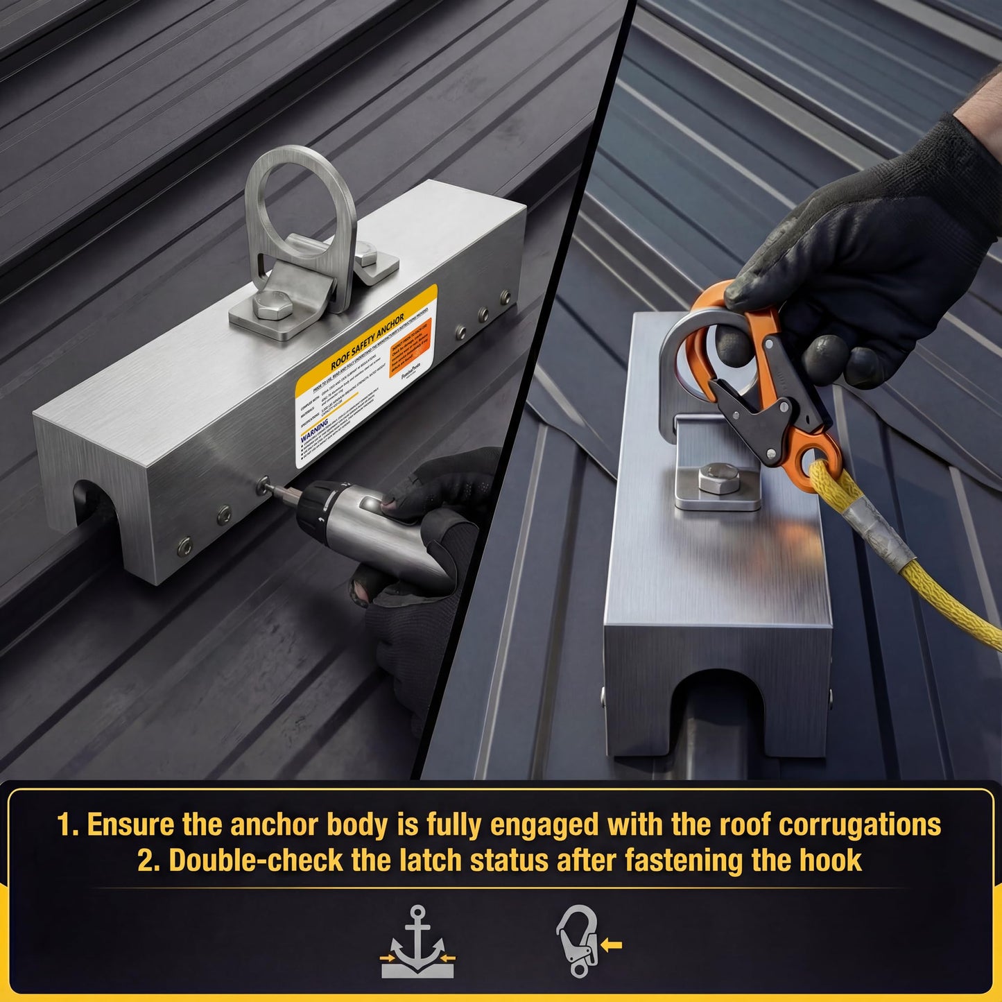 Aluminum Standing Seam Roof Anchor - 5,000 lbs Breaking Strength - Non-Penetrating Metal Roof Safety Clamp - Rugged & Lightweight Roofing Anchor Point