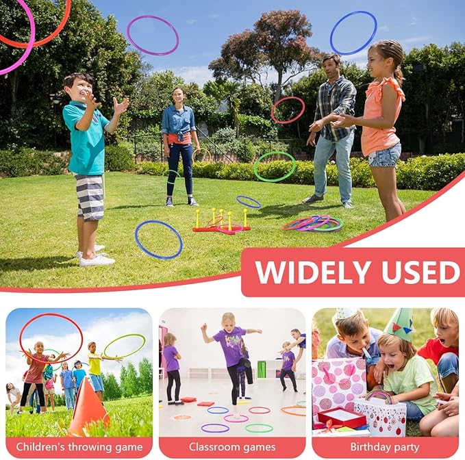 OBTANIM 24 Pcs Plastic 7 Inch Ring Toss Game for Kids and Outdoor Toss Rings for Speed and Agility Practice Game, Random Colors