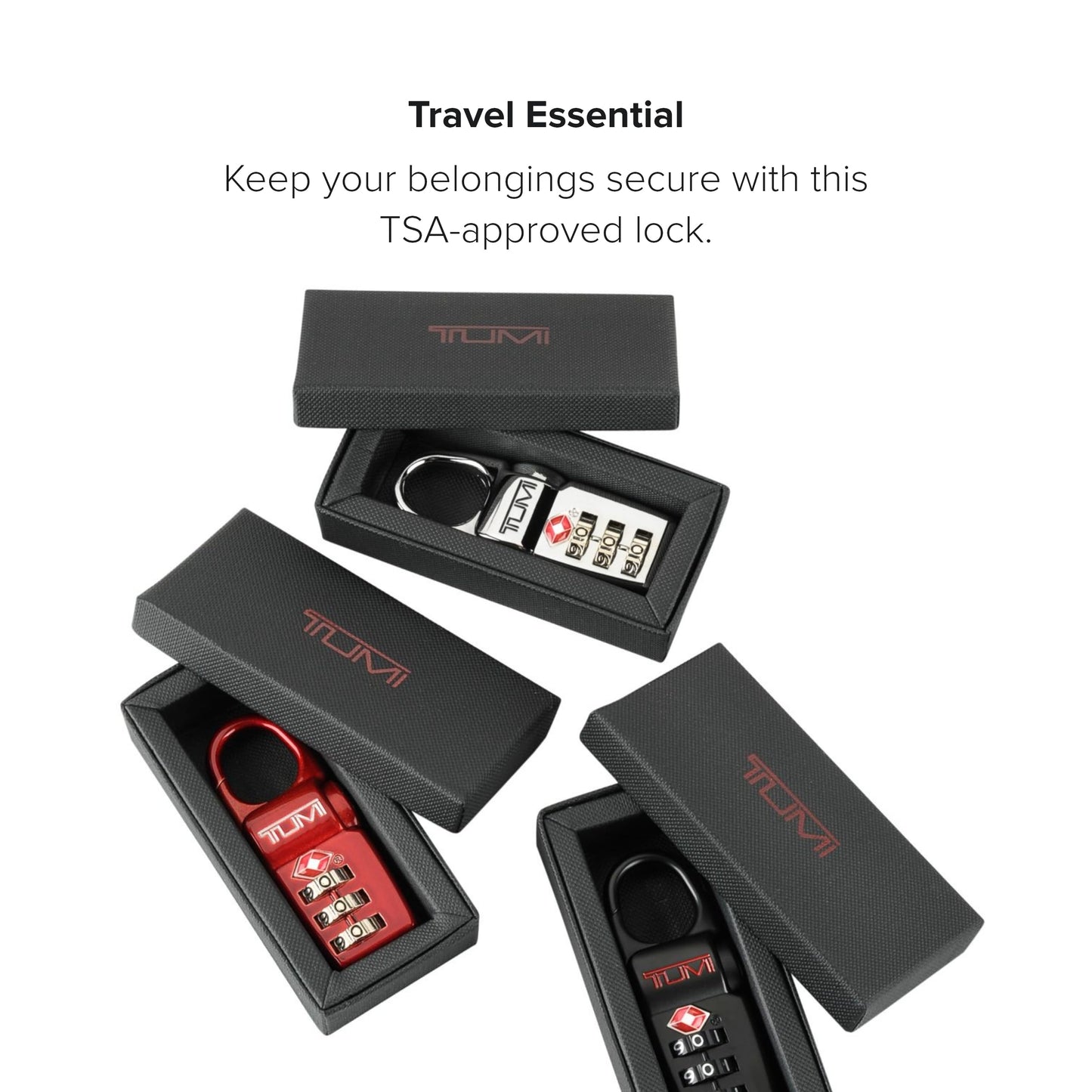 TUMI - TSA Lock Box - Combination Lock for Luggage & Backpack - TSA-Approved Locks - Travel Security Accessories - Set of 3 - Black/Silver/Red