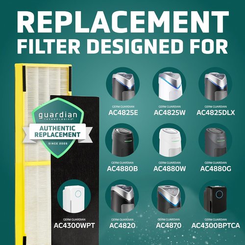 GermGuardian HEPA Pure Air Purifier Filter B - Removes 99.97% of Pollutants | 2-Pack, Black/Yellow