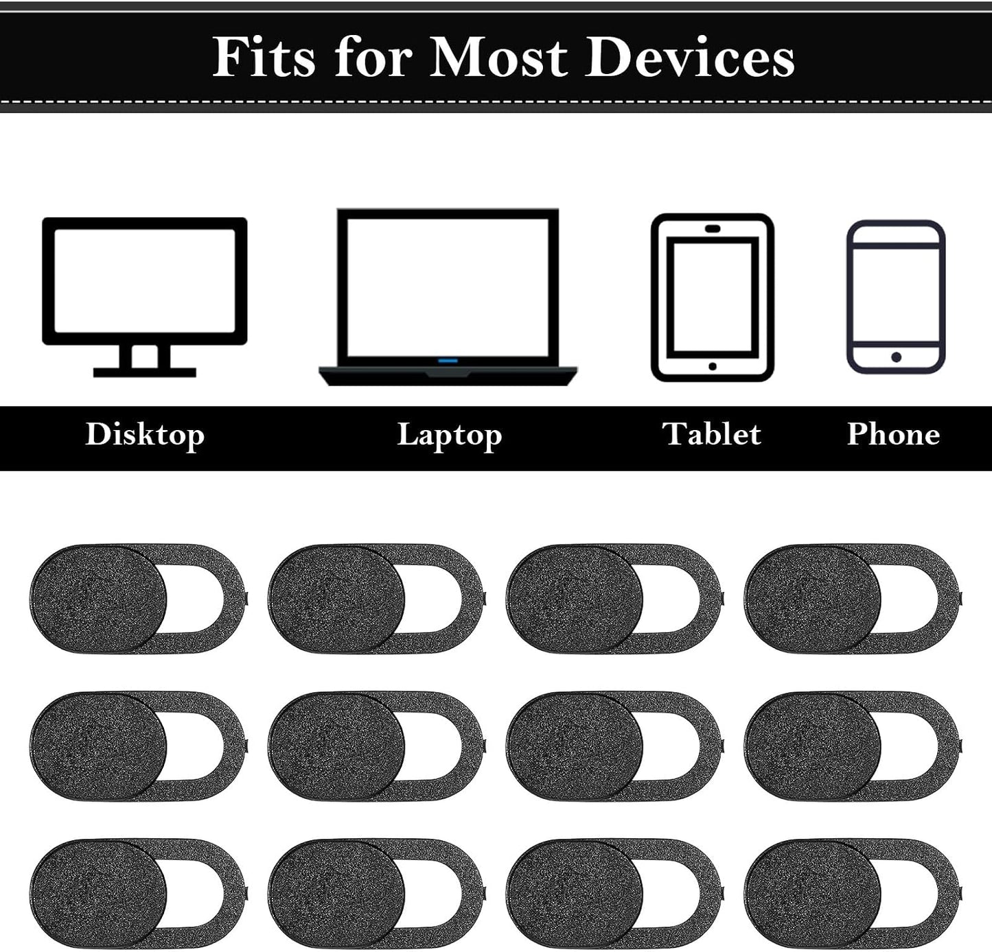 JIYIN 12Pack Slider(12PCS) Webcam Cover, Ultra Thin Laptop/Cell Phone/Tablet Camera Privacy Cover Slide Great
