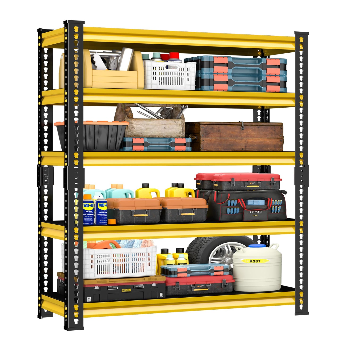 SDXYSTCE Garage Shelving Heavy Duty, 2200 Lbs Loads Garage Storage Shelves Heavy Duty, 5-Tier Metal Shelving Units and Storage for Basement, Retiple Tanks,40''Wx18 Dx72 H,Yellow