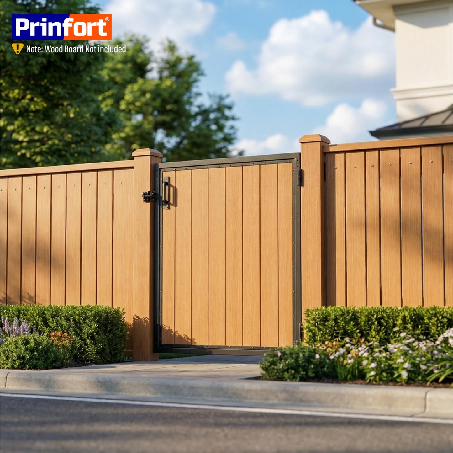 Prinfort 4x4FT (46.78"W X 47.2"H) 201 Stainless Steel Anti Sag Wooden Fence Gate Kit Heavy Duty Garden Gate Frame Hardware Kit Reinforcement (Left/Right Free-Installation)