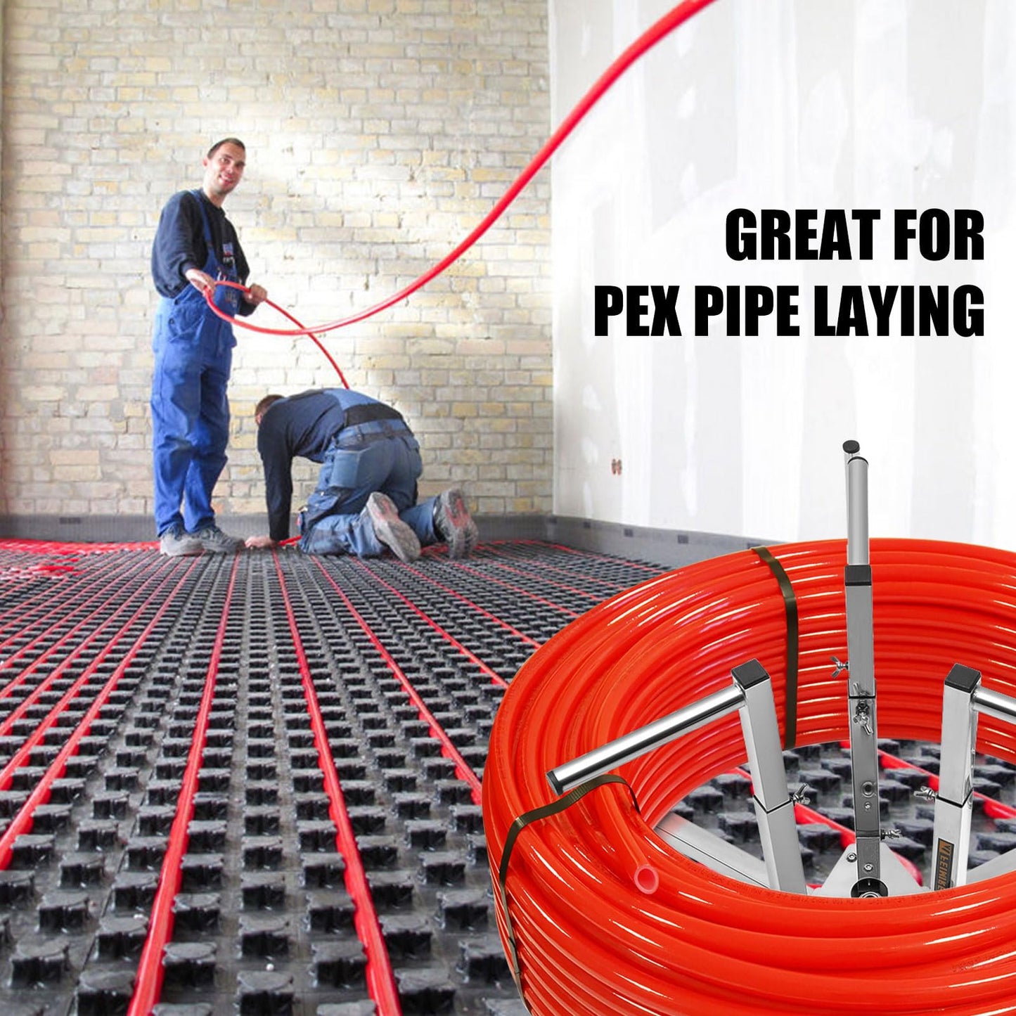 FEIMIRE Heavy-Duty PEX Tubing Decoiler, Versatile 304 Stainless Steel Stand for Uncoiling Radiant Heat Pipes, Water Lines, and Cables, Smooth Dispensing Action for Tangle-Free Work