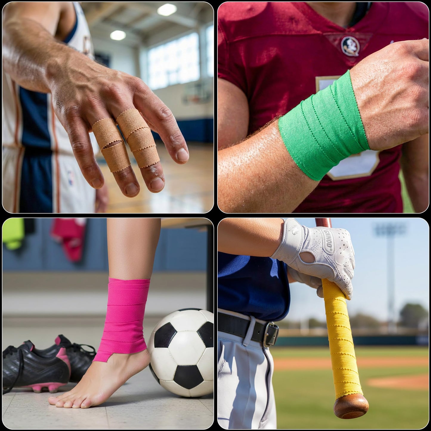 Cannon Sports Premium Athletic Tape - 1.5” x 45 Feet Per Roll - Easy Tear, No Sticky Residue, Very Strong, Hypoallergenic, Latex Free - Pack of 8 (White-Black-Pink-Purple-Blue-Natural-Red-Orange)