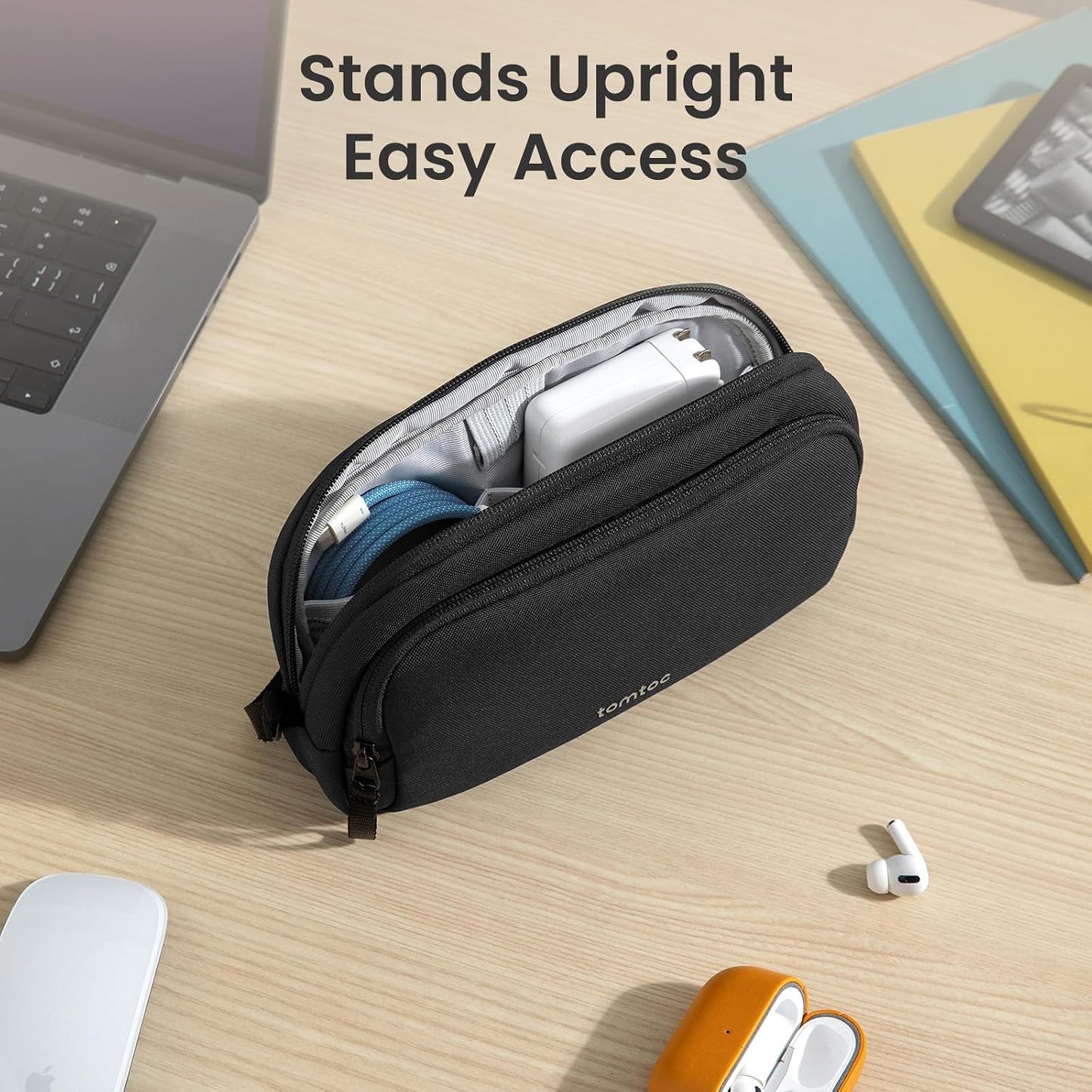 tomtoc Electronic Organizer Travel Case, Water Resistant Dual Compartment Tech Pouch Cable Organization Storage Bag
