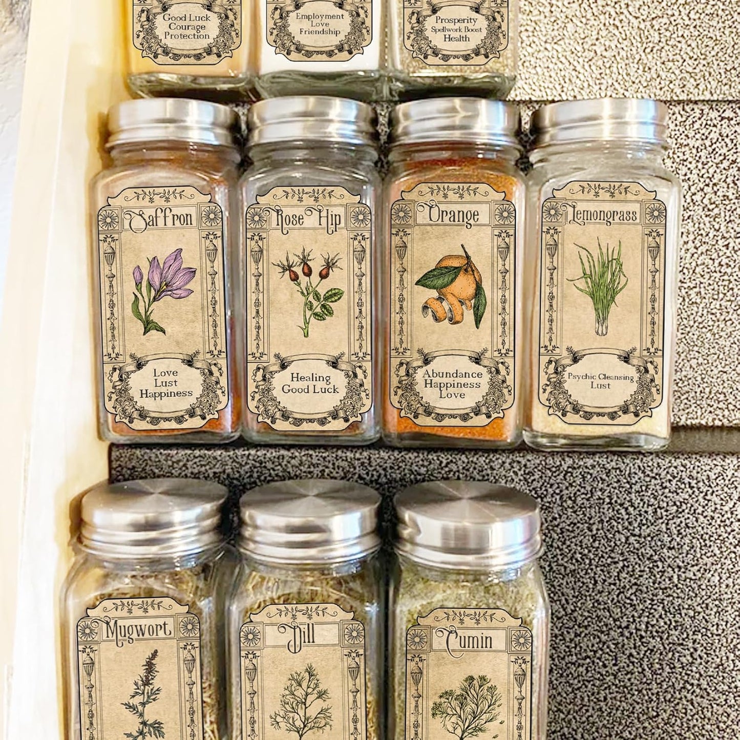 Skiennix 72Pcs Vintage Herb Stickers - Apothecary Spice Labels for Jars & Bottles