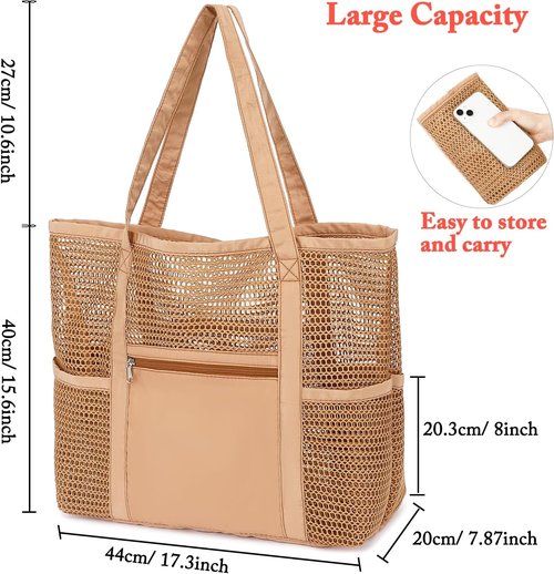 Fammart Mesh Beach Bag - Stylish Large Tote for Women | Perfect for Pool, Travel & Vacation Essentials