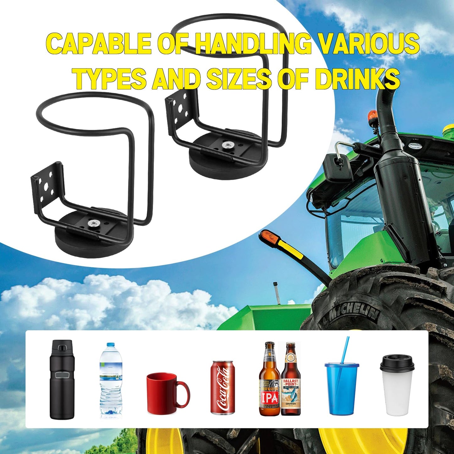 UNIGT 2 Pack Magnetic Cup Holder for Tractor, Portable Magnet Drink Holder, 3.54 inch-9 cm Heavy Duty Bottle Holder for Forklift Mower Bus Refrigerator Treadmill Boat Truck, Strong Magnetic Base