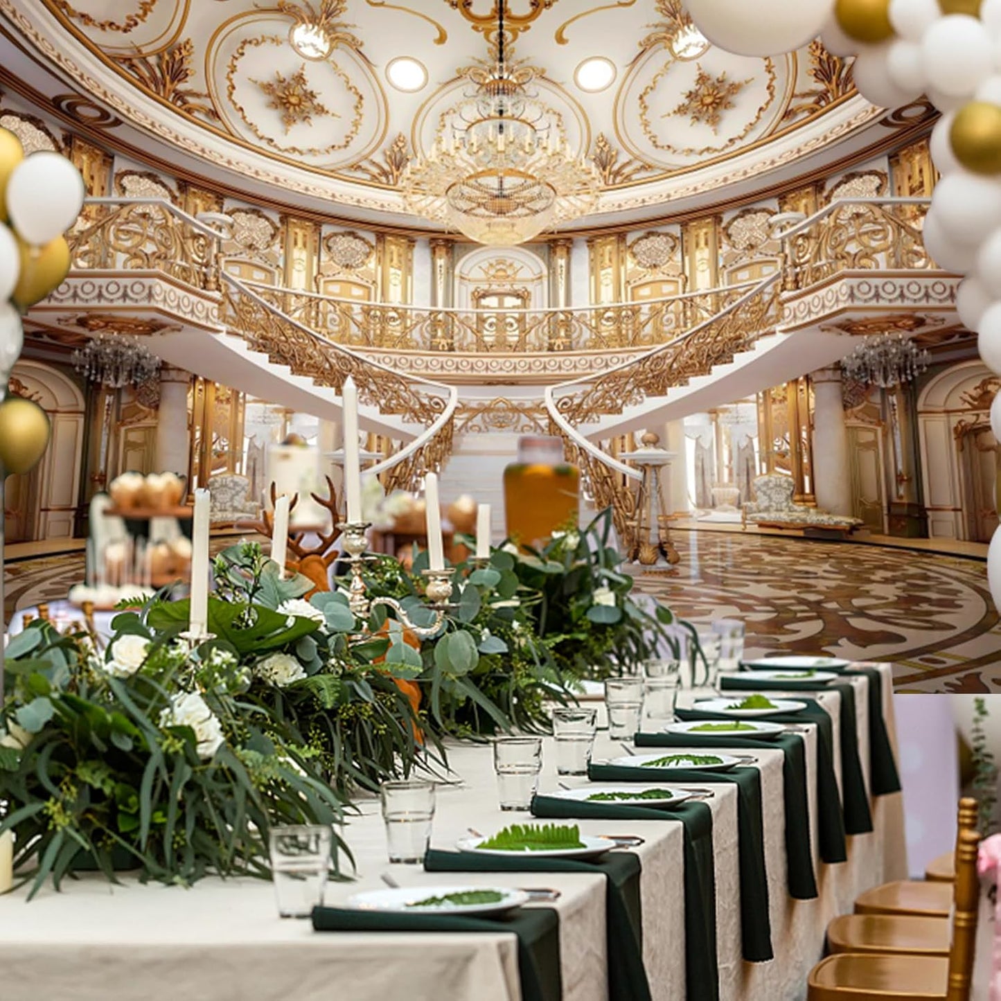 Baocicco 9x6ft Retro Palace Backdrop for Photography Gold Hall Staircase Luxury Chandelier Ceiling Mural Photography