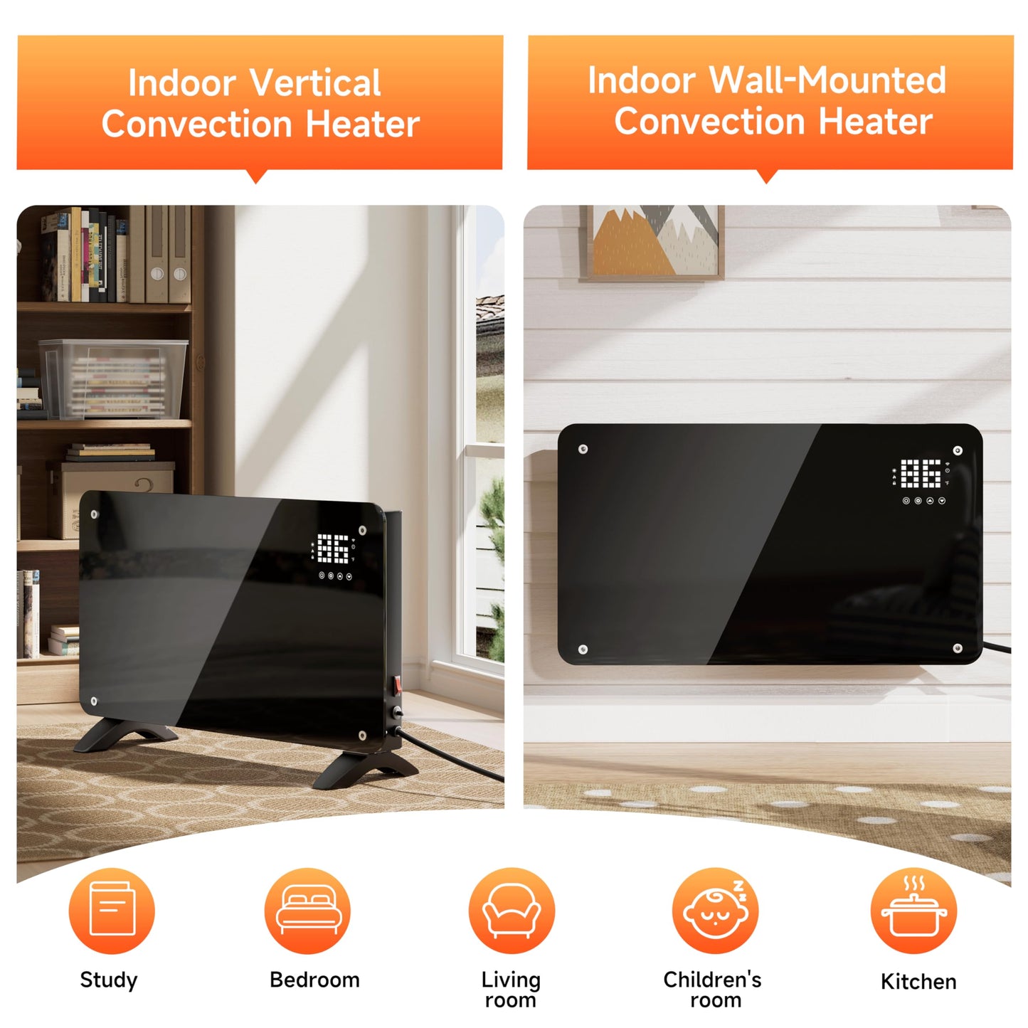 SUNDATE Convection Heater Wifi Control, Indoor Space Heater, 1500W Electric Heating with Remote Control, Digital Display, Fast Heating, 24H Timers for Living Room, Bedroom, Office