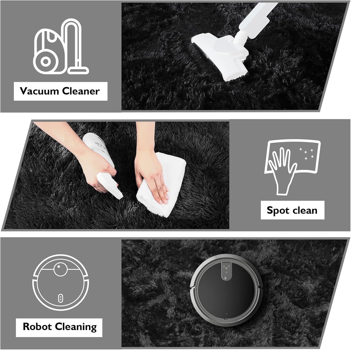 Skiennix 2x3 Fluffy Area Rug - Soft Shag Non-Shedding Indoor Carpet for Kids & Nursery | Black