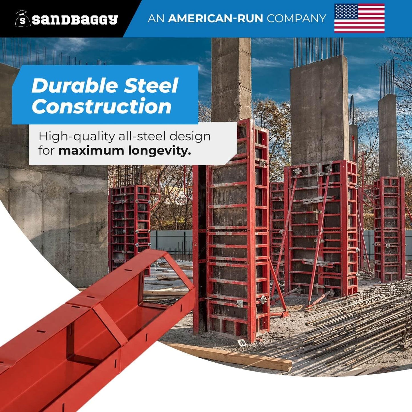 6" x 6" x 8 ft Inside Corners for Steel-Ply Concrete Forms - Sandbaggy (70, 6" x 6" x 8 ft)