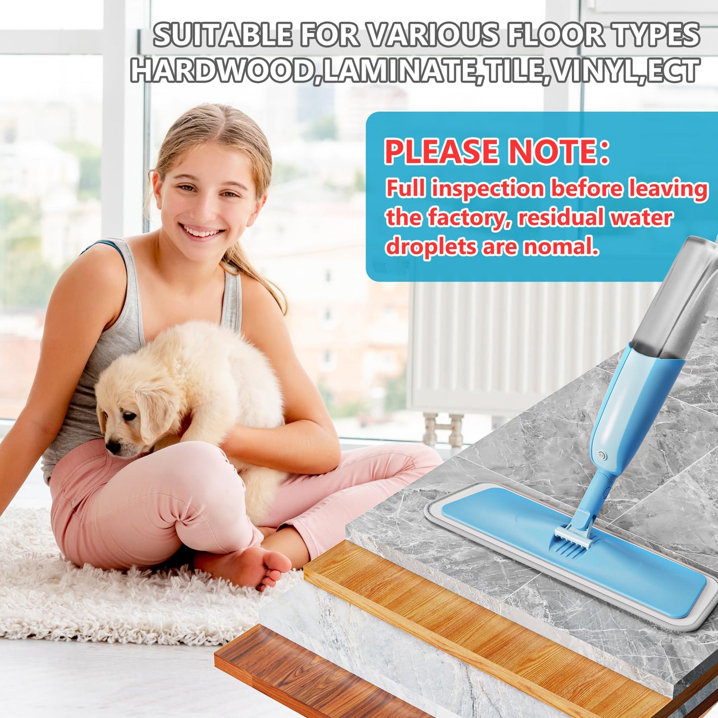 Spray Wet Mops for Hardwood Floor Cleaning: MEXERRIS Floor Mop with 3 Washable Pads for Swiffer Powermop - Refillable Dust Dry Mop Home Commercial Mops for Wood Laminate Ceramic Tiles Vinyl