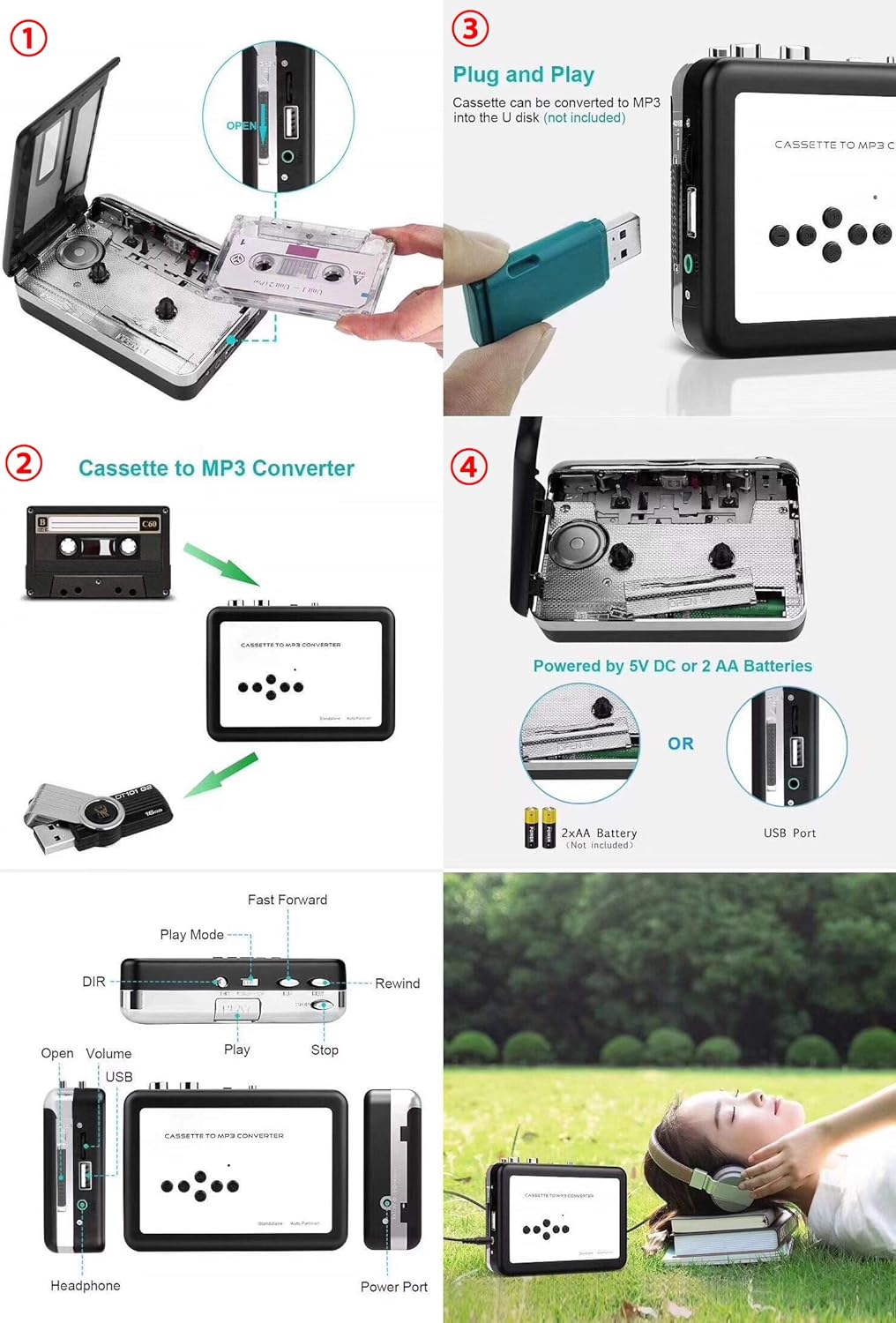 Y&H Cassette MP3 Cassette Tape Player Record Tape to Digital Converter,USB Capture,Save to USB Flash Drive Directly,No