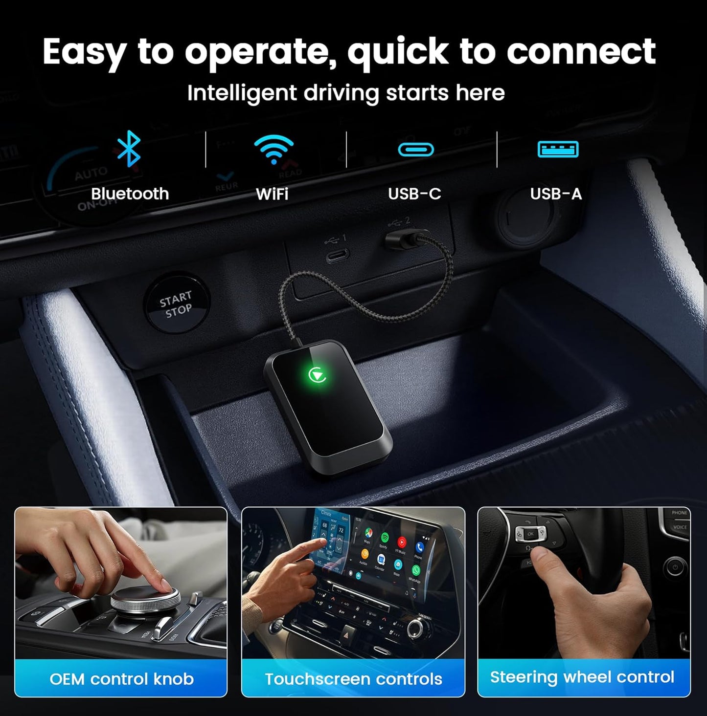 Lincisoonic 2016+ 10+ Wireless CarPlay Adapter for iPhone Plug-and-Play with USB-A Extension & USB-C Connector, Zero
