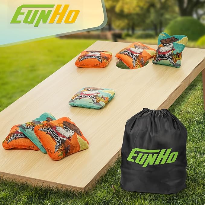EunHo Cornhole Bags Regulation Dual Sided Set of 8, Professional Cornhole Bean Bags Slick & Sticky Side Bags with Carry Bag