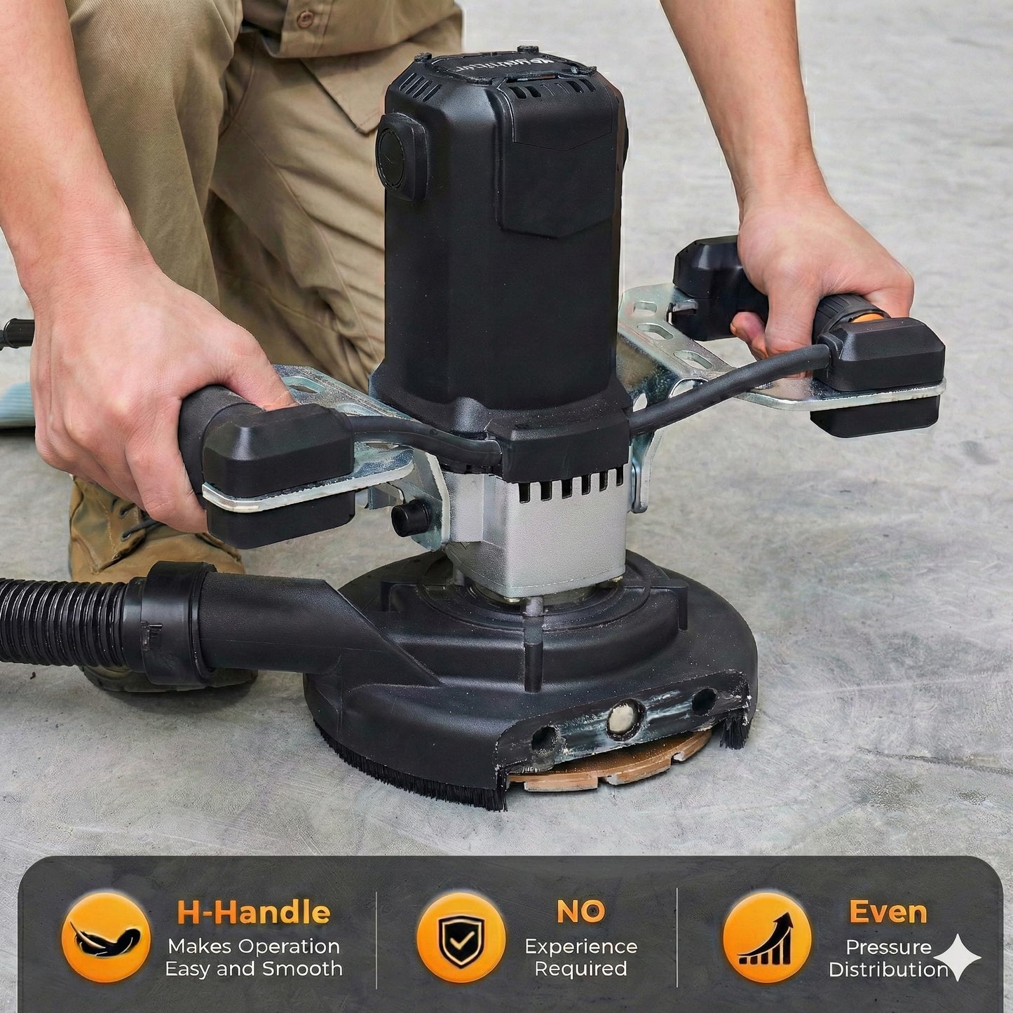 ROUTECH 7" Concrete Grinder, Concrete Surface Sander, Low-Vibration Handle, 1.5" Dust Extraction Port, Edging Capacity, Overload Protection, High Torque Motor, 2000W 120V 60Hz, Model RT-MD180