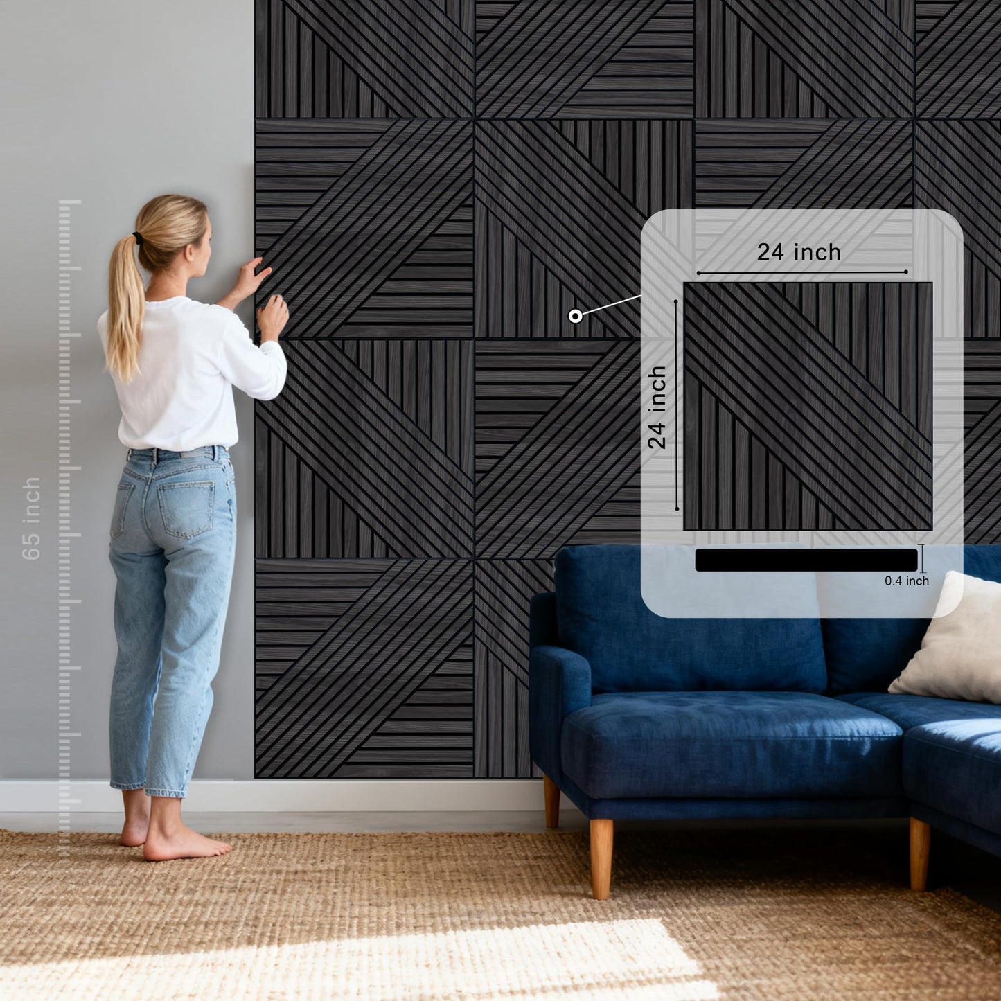WoveN SounD Artisan Acoustic Wall Panels, 23.6x23.6 Inch 8 Pack, PVC Wood Grain Veneer Carved Sound Proof Wall Decor, Self-Adhesive for Home, Studio, Office & Focus Zones, Geometric Locus, Black Oak