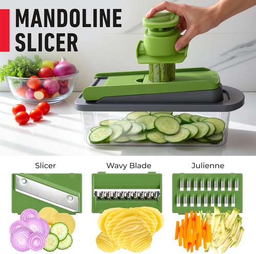 Mueller Pro-Series 10-in-1 Vegetable Chopper - 8 Blades for Efficient Cutting & Dicing | Gray/Green