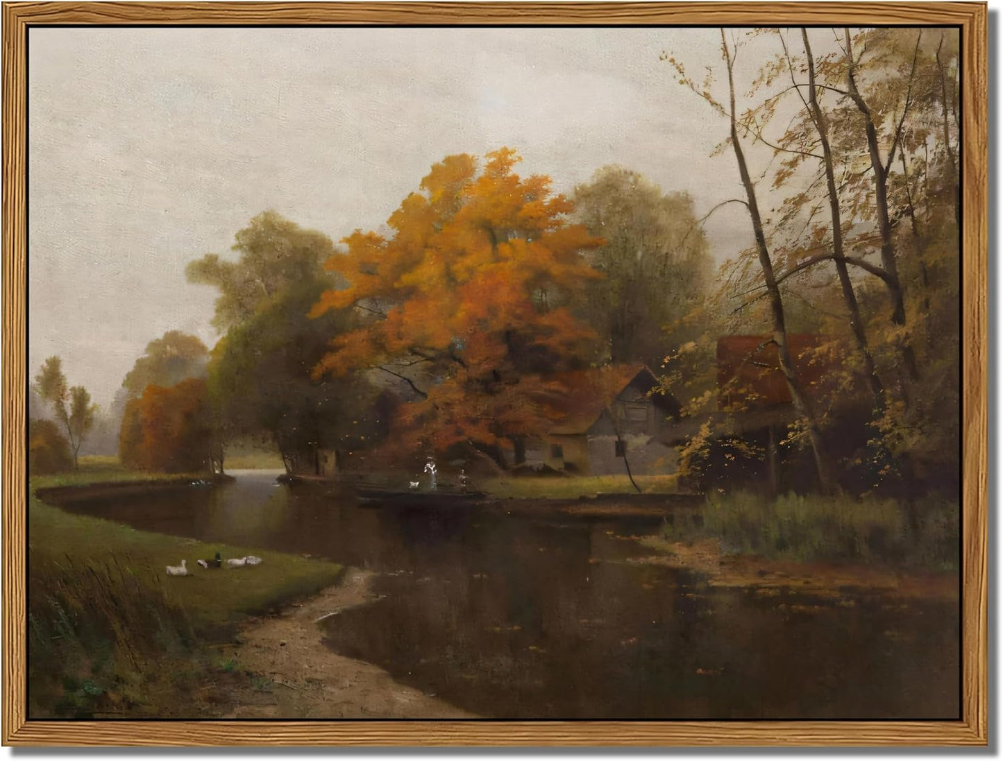 Vintage Autumn Floating Framed Canvas Wall Art - Nature Landscape Print for Living Room | 12x16 Inch