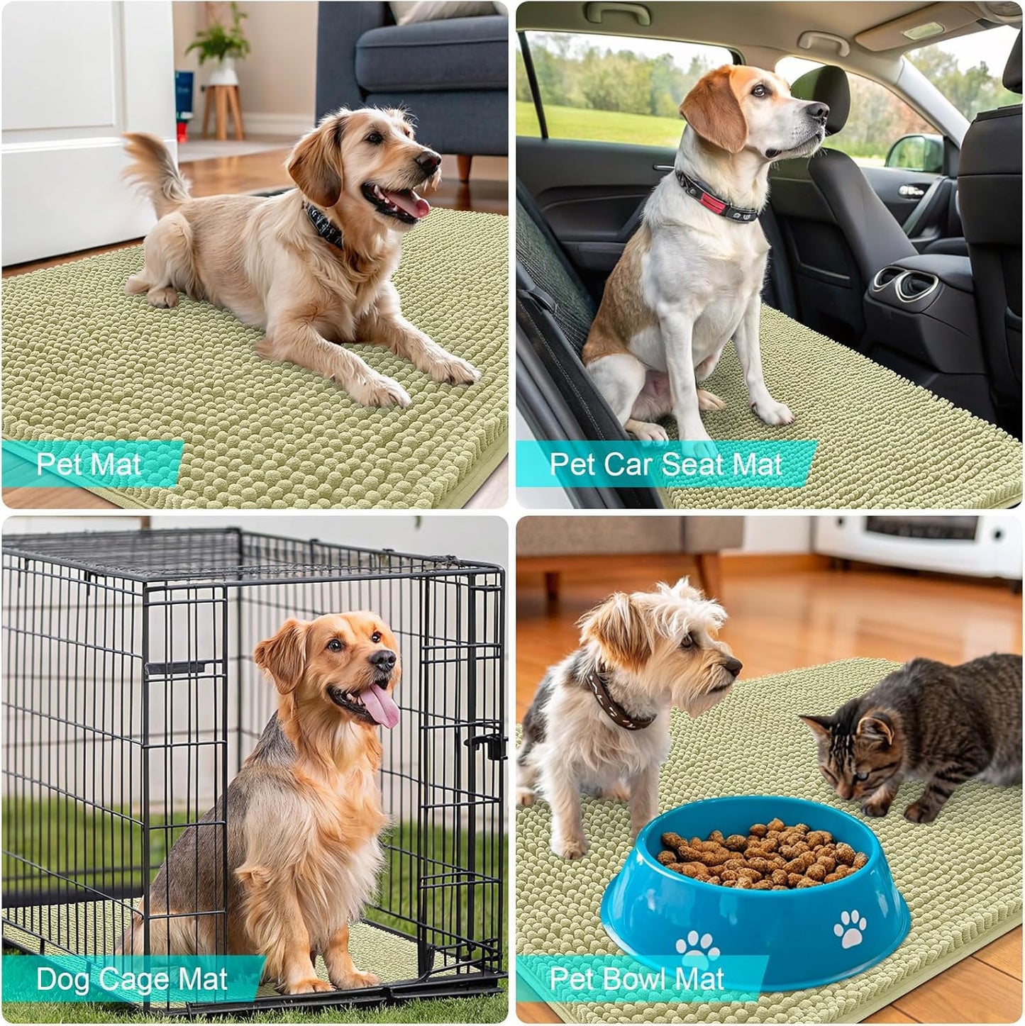 OLANLY Dog Door Mat - Absorbent Non-Slip Washable Doormat for Muddy Paws | 44x24, Quick Dry Chenille, Vanilla