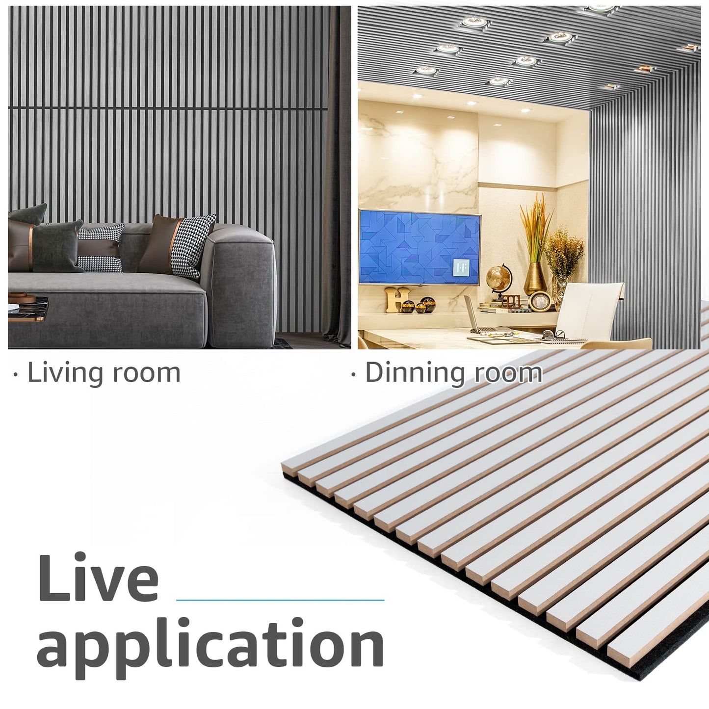 Art3d 4 Wood Slat Acoustic Panels for Wall and Ceiling - 3D Fluted Sound Absorbing Panel with Wood Finish - Brushed Silver