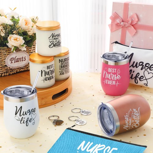 Maxcheck 24 Pcs Nurse Day Week Gifts Bulk 2026 for Nursing Assistant Appreciation Gift CNA Tumbler Scented Candle Makeup Bag Keychain(Cute Nurse)