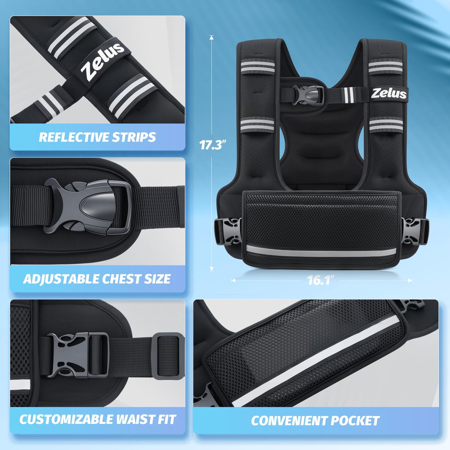 ZELUS Adjustable Weighted Vest for Women, Curve-Fit Ergonomic Workout Vest with 6 Removable Iron Sand Bags for Walking, Cardio & Strength Training, Available in 4–10 lb, 11–20 lb & 20–32 lb Options