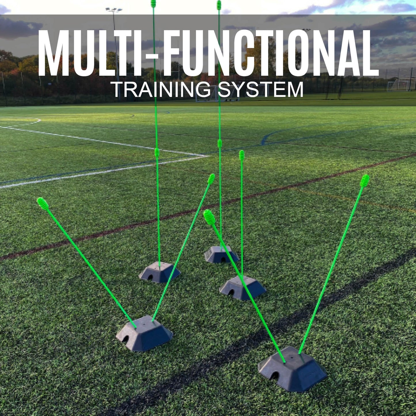 QUICKPLAY PRO Agility Poles Adjustable Height: use as (x10) 3FT Soccer Agility Training Poles OR (x5) 6FT Slalom Poles (Agility Poles x10 - for Grass)