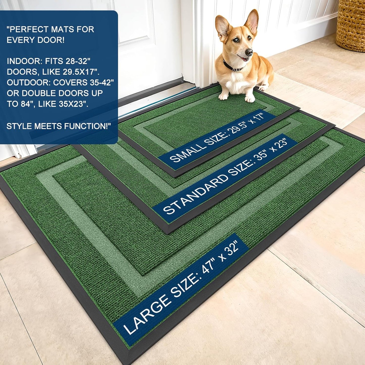 OLANLY Waterproof Front Door Mat - All-Season Indoor/Outdoor Doormat, Easy Clean, 36x24, Green
