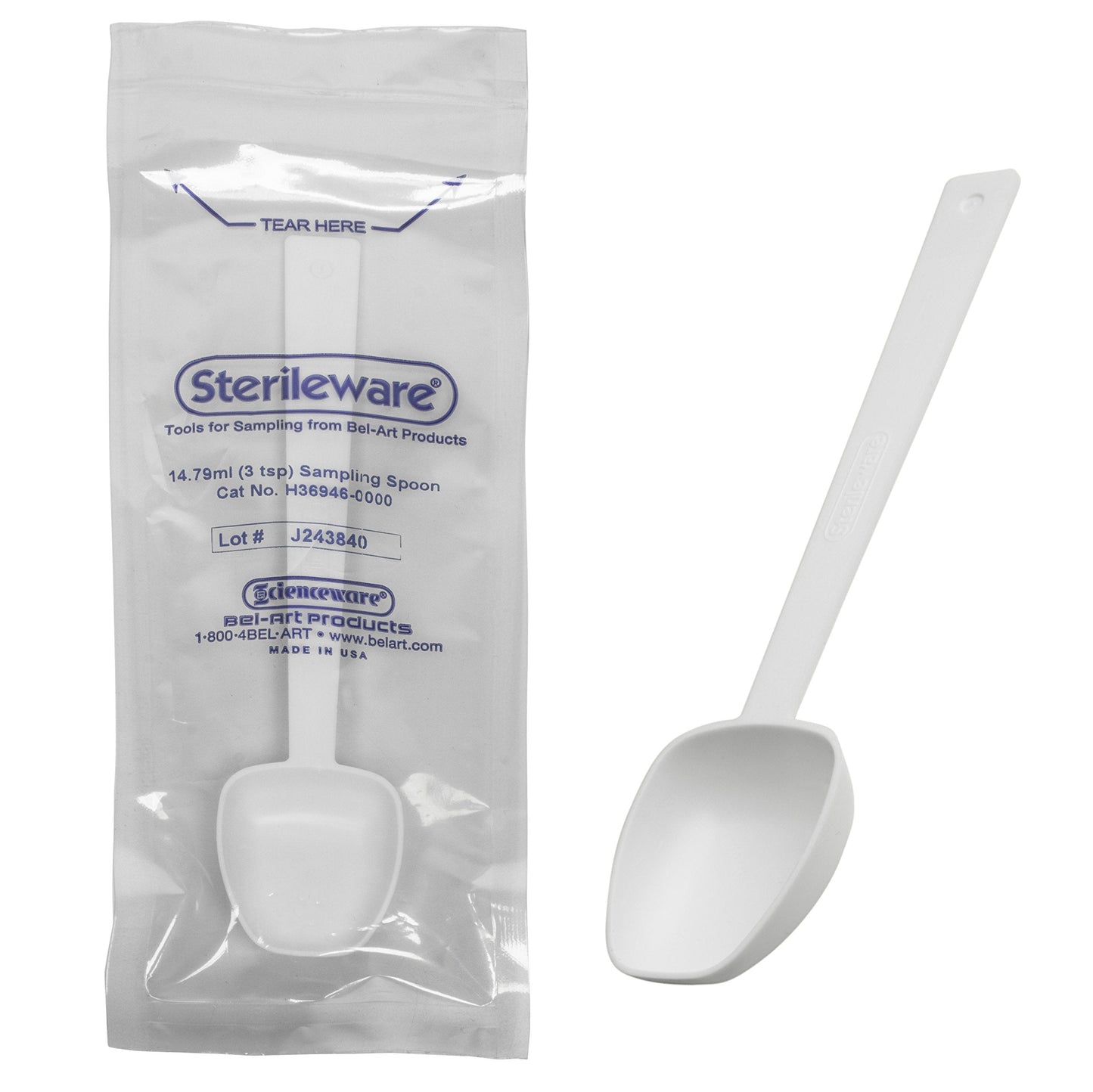 SP Bel-Art Sterileware Long Handle Sterile Sampling Spoon; 14.79ml (3 TSP), Plastic, Individually Wrapped (Pack of 200) (H36946-0000) Made in USA