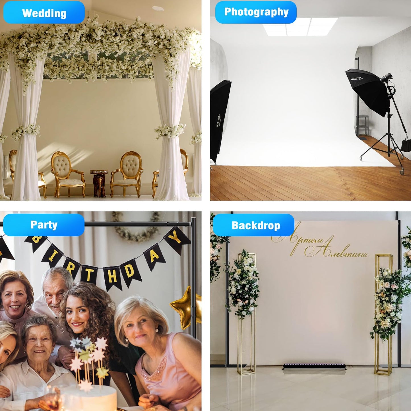 OPYRET Pipe and Drape Backdrop Stand Kit Backdrop Stand For Parties 8ftx10ft Adjustable Photo Backdrop Stand Heavy Duty Background Stand for Wedding Banquet Decorations Black