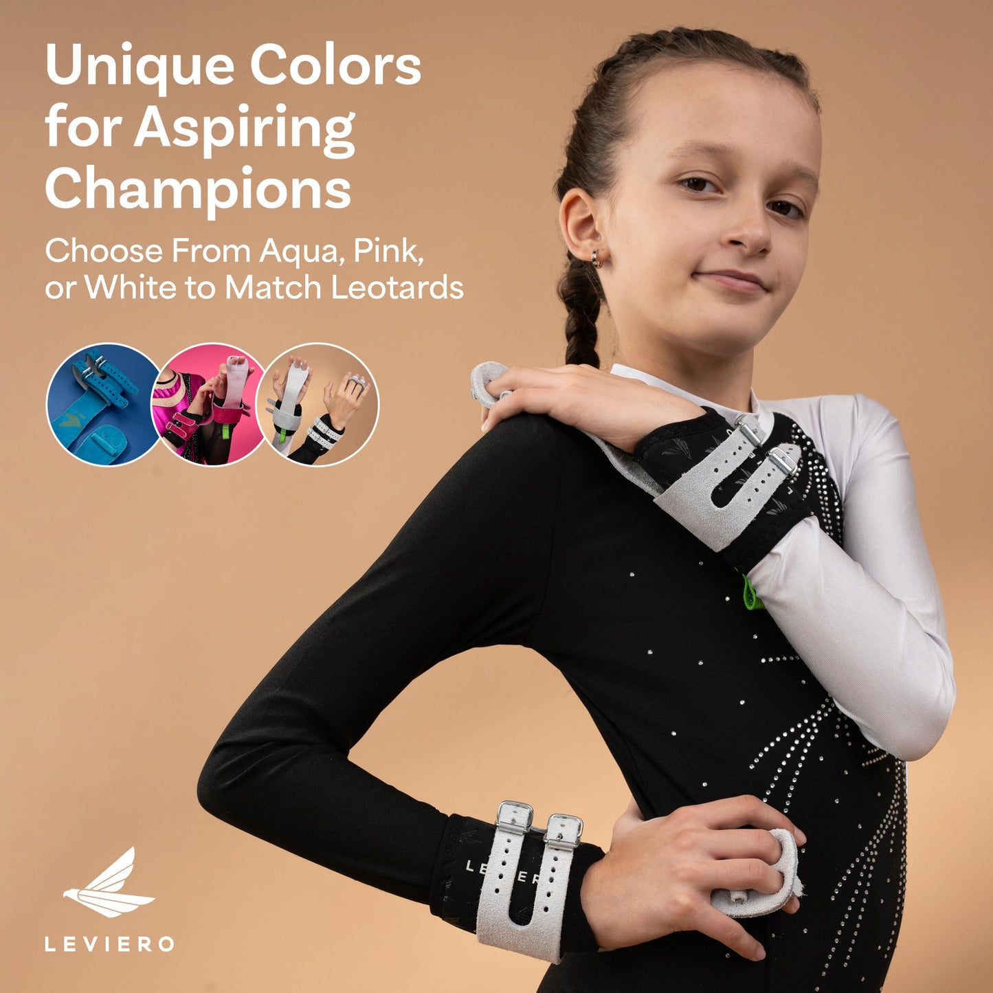LEVIERO Gymnastics Grips Set Narrow Squeeze, Grips for Gymnastics Girls, Dowel Grips with Soft Leather, Double Buckle Wrist Closure, and Adjustable Finger Holes, for All Ages - (White, 2)