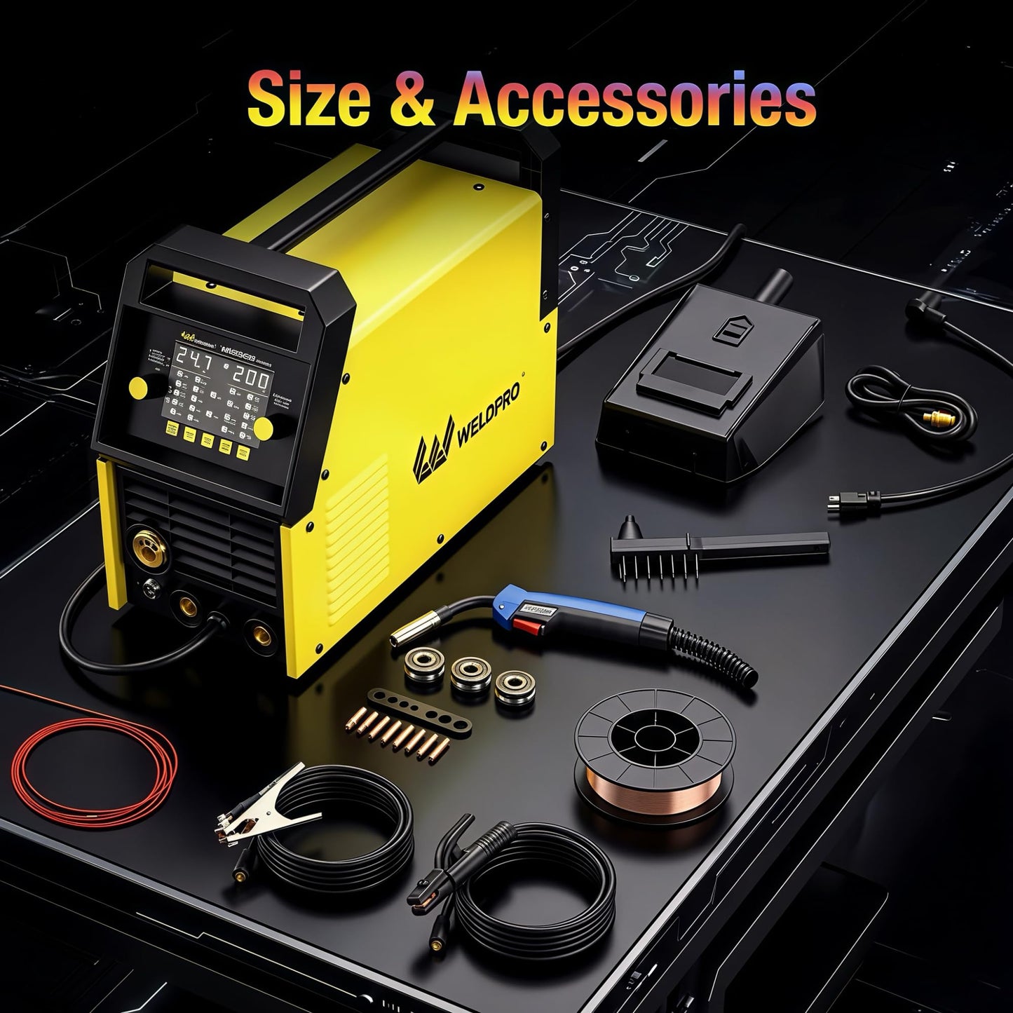 Weldpro MIG Welder, 200Amp 7-in-1 Gas MIG/Gasless Flux Core MIG/Synergic MIG/Lift TIG/MMA/Spot/Spool Gun Aluminum Multi process Welding Machine with Large LED Display, IGBT, 2T/4T, Save Job