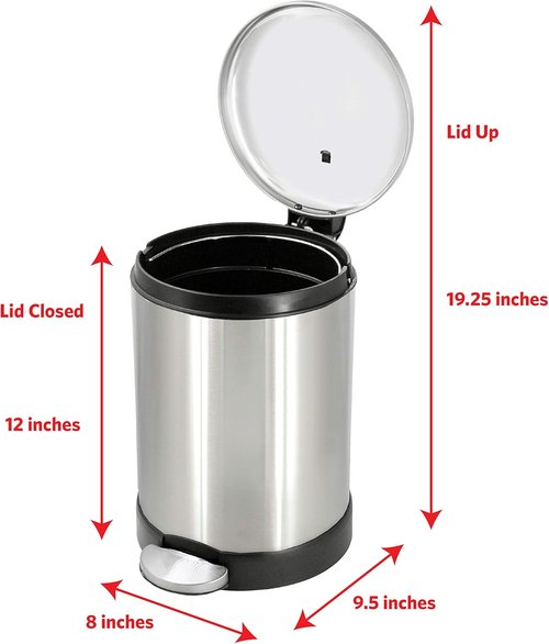 Glad Small Trash Can - 1.2 Gallon Round Stainless Steel Garbage Bin with Soft Close Lid | 8 x 9.5 x 12 Inches