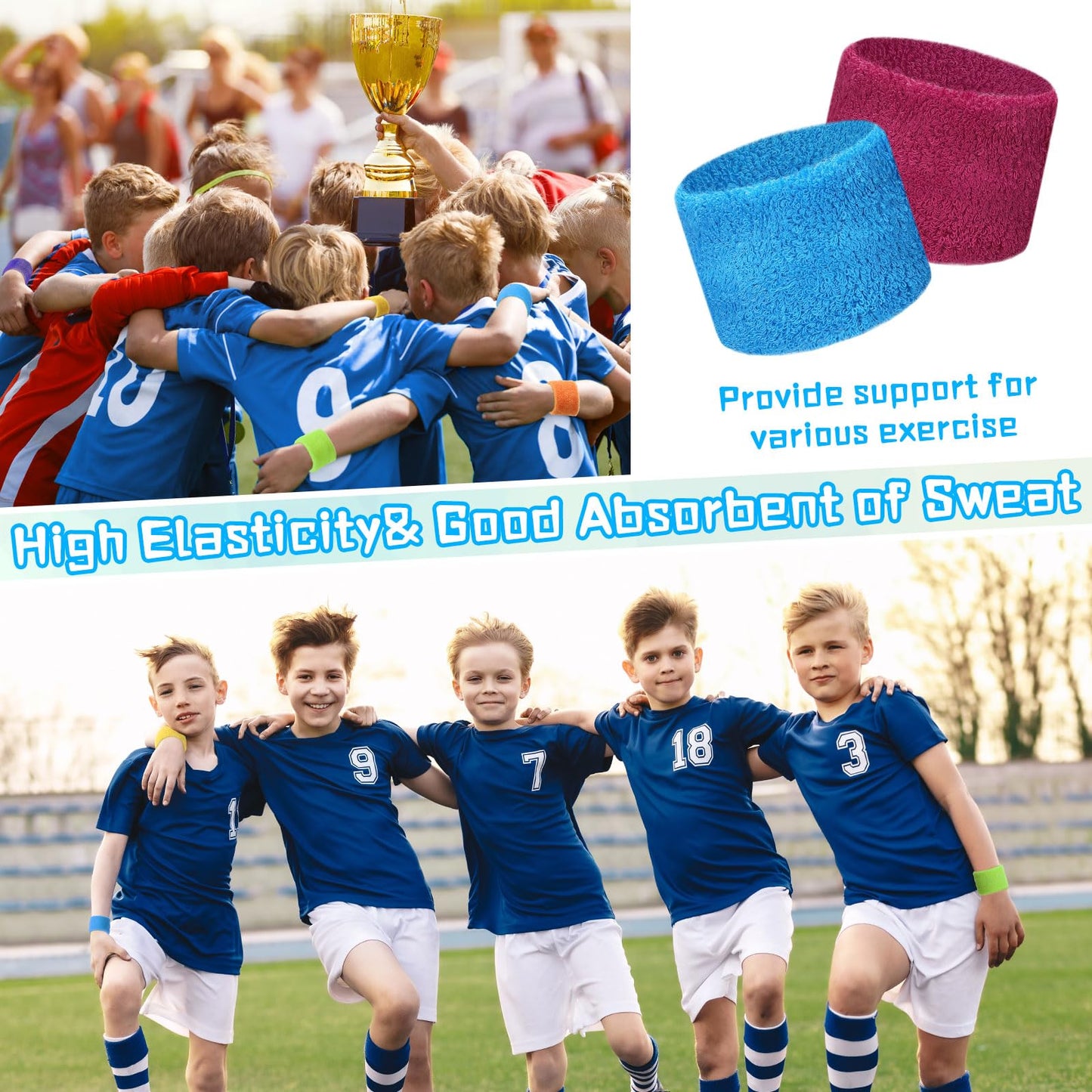 Lounsweer 72 Pcs Sweatbands for Kids Summer Camps, Sports Teams, Gym and Party Favors (Colorful)