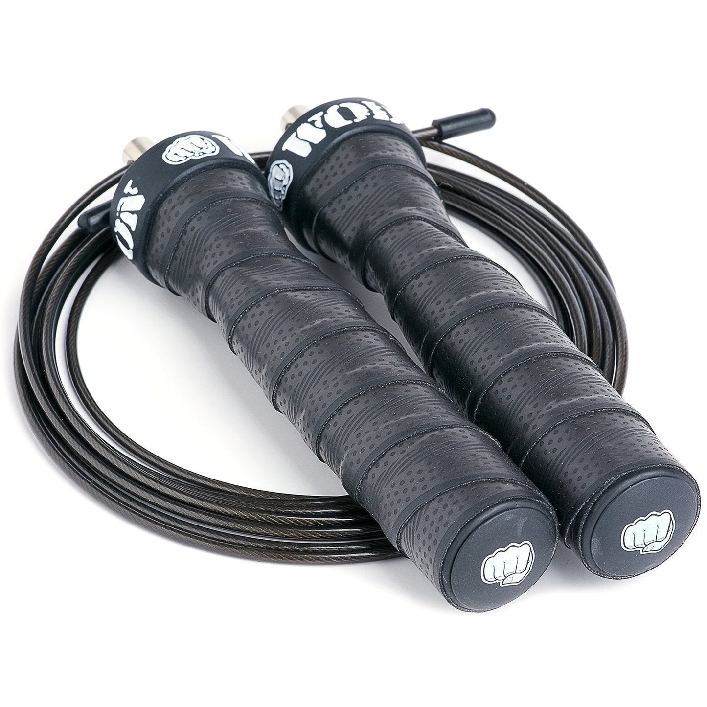 WOD Nation Jump Rope - Black Alloy Steel Handles - 11 ft, 2.2 mm & 3.3 mm Cables - Weighted & Speed Cable System for Fitness Skipping Rope Men & Women