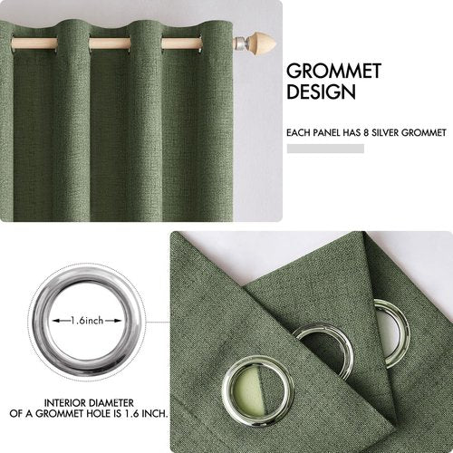 MIULEE Blackout Linen Textured Curtains - Thermal Insulated Olive Green Drapes | 52 x 54 Inch (2 Panels)