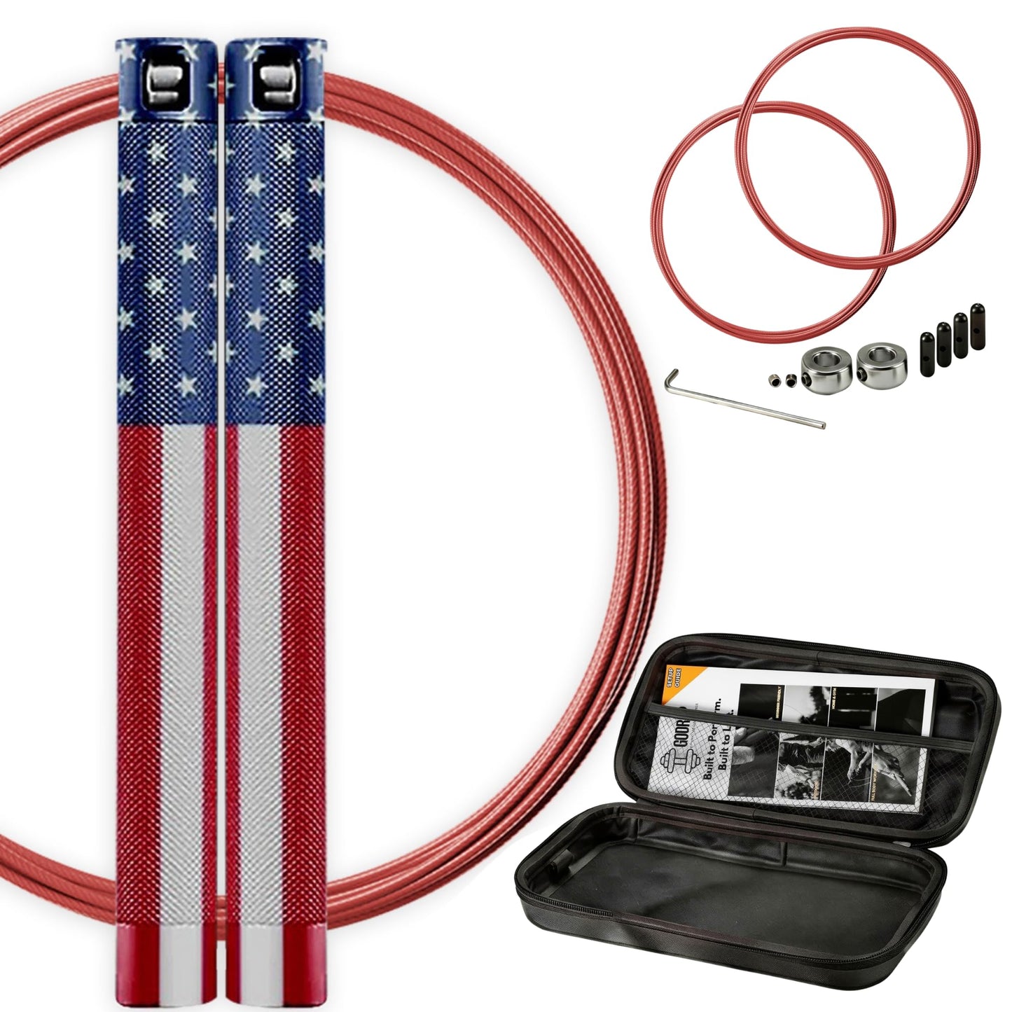 GODROP Jump Rope US- Adjustable Speed Jump Rope - 2x Steel Coated Ropes, Carrying Case - Aluminum Anti Slip Handles with Double Ball Bearings for Double Unders, CrossFit, Boxing & Home Workout for Men & Women