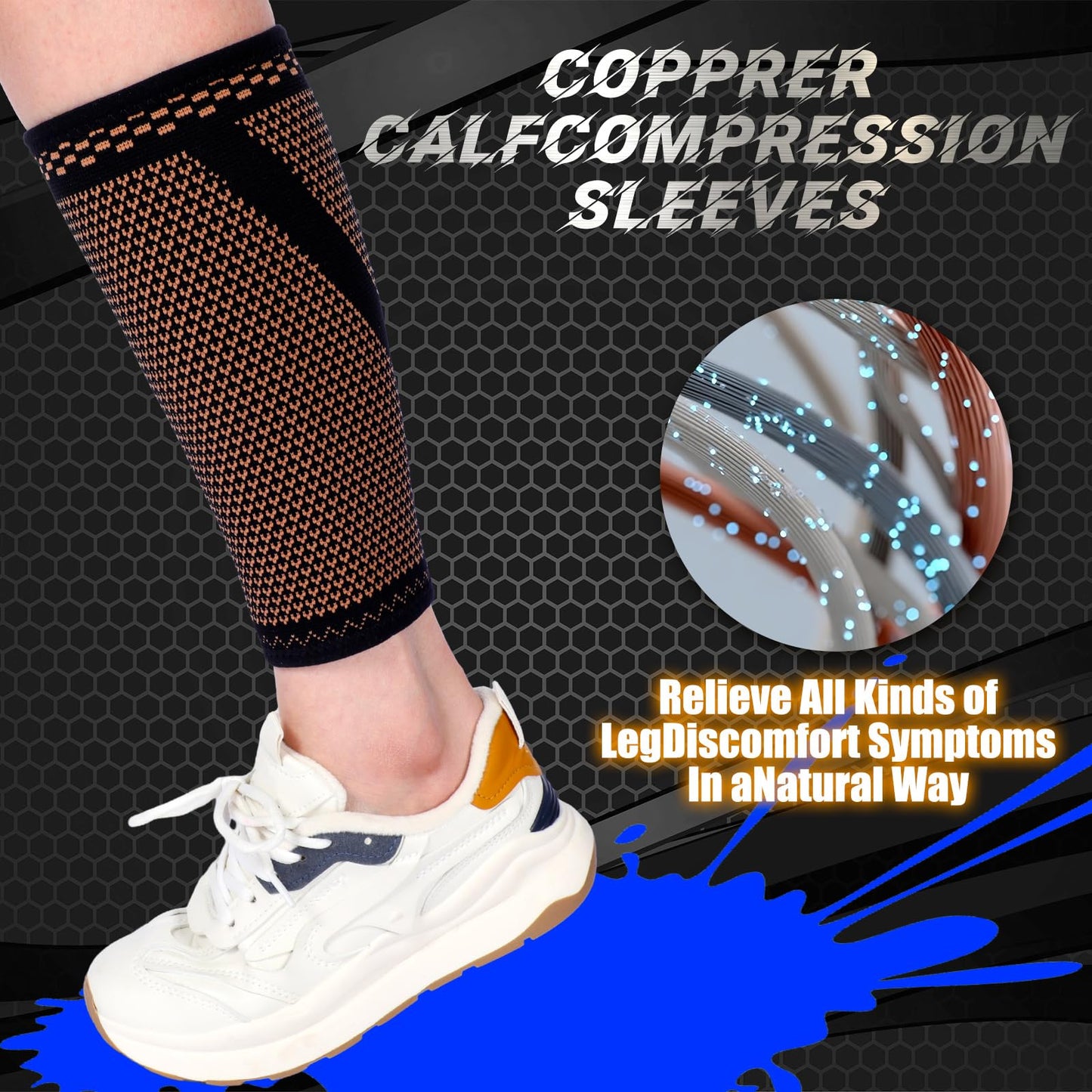 Funnysoft 4 Pairs Copper Calf Compression Sleeves for Men Women Knee Brace for Relieve Knee Pain Calf Support Brace Black Leg Compression Sock Support for Running Meniscus Tear Sports