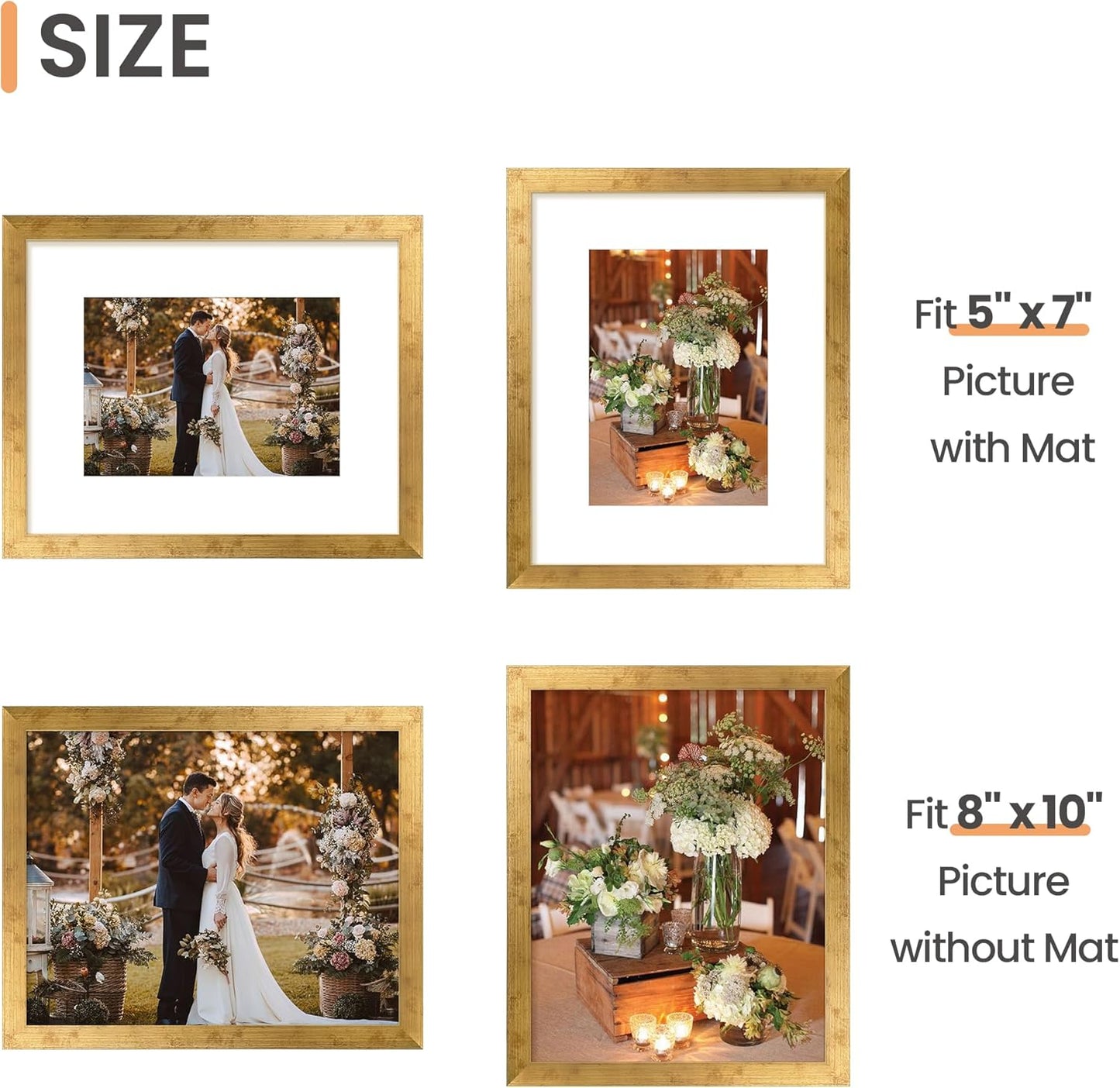 Upsimples 8x10 Picture Frame - Versatile Display for 5x7 or 8x10 Photos | Bronze Finish, 1 Pack
