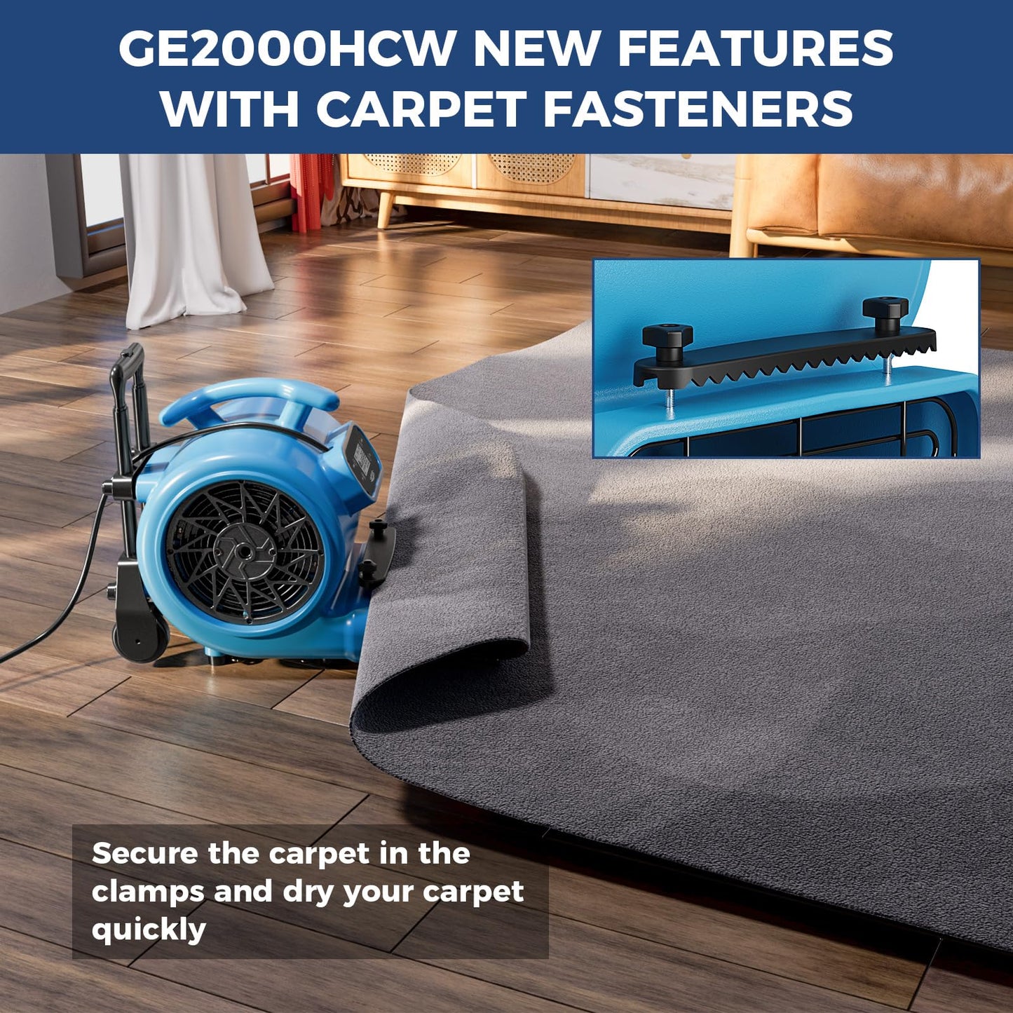ALORAIR 1/3 HP 2000 CFM Air Mover Blower Fan for Industrial, Floor Drying Fan, Carpet Dryer - 18 Timer, Handle Wheelkit, Digital Control, Carpet Buckles, for Water Damage Restoration, Home - GE2000HCW