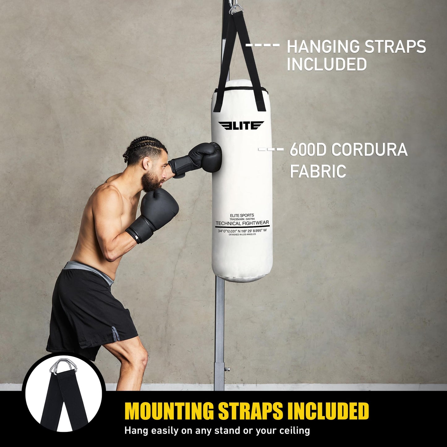 Elite Sports Boxing Bag 4 FT – Heavy Duty Canvas Punching Bag with Straps for Boxing, Training, MMA, Muay Thai, Kickboxing, Martial Arts & Fitness – UNFILLED Heavy Bag