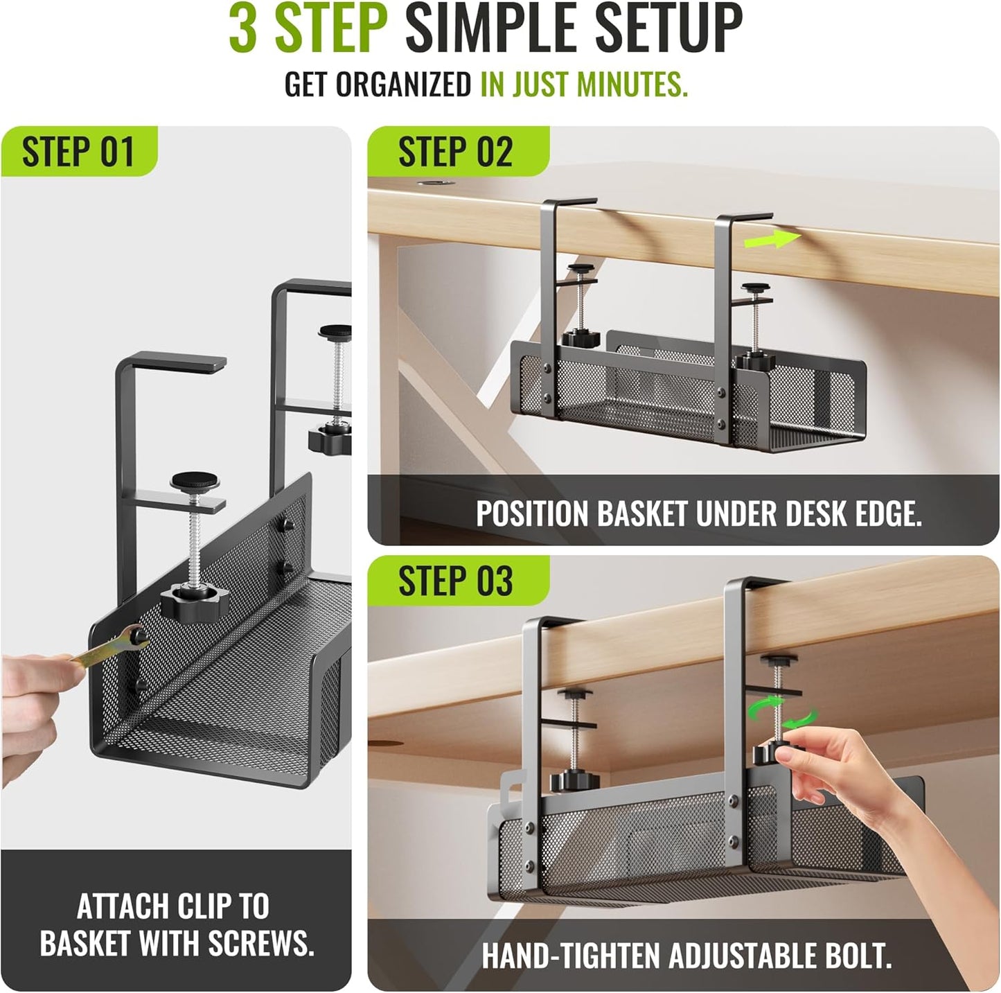 Xpatee 2 Pack 27.6" 3" [Upgraded] Cable Management Under Desk Tray, No Drill Open Slots Cable Management Tray, Cord