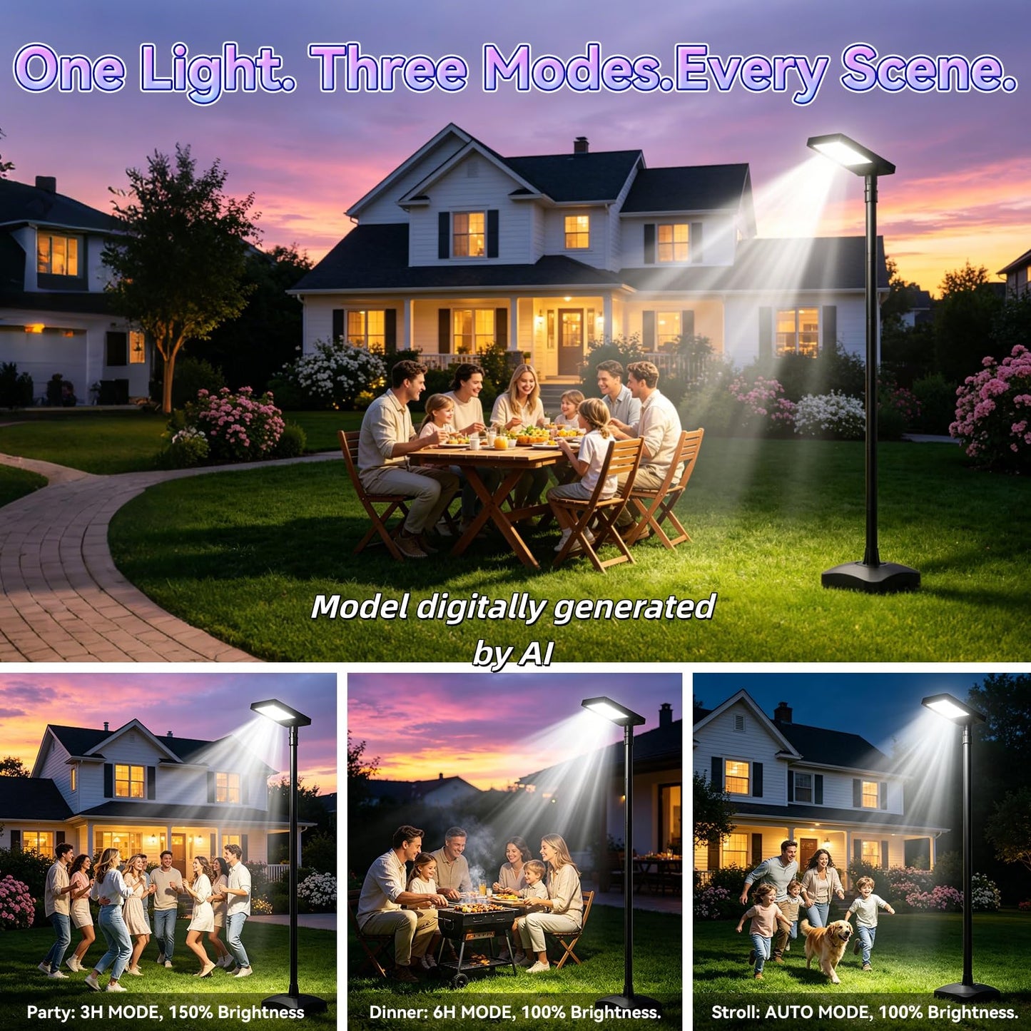 102" Solar Outdoor Street Lights with Speaker, Pole & Remote, Portable IP65 Waterproof LED Solar Flood Motion Post Light, Dusk to Dawn Solar Floor Lamp for House, Yard, Garden, Patio, Garage, Driveway