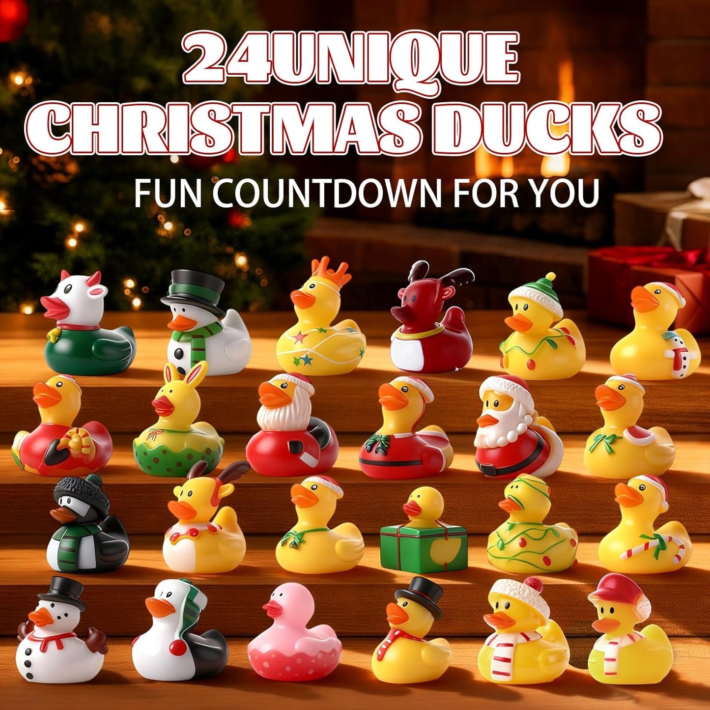 Sotiff Christmas Rubber Duck Bath Set - 24 Pcs Advent Calendar Surprise Ducky Gifts | Yellow-Green