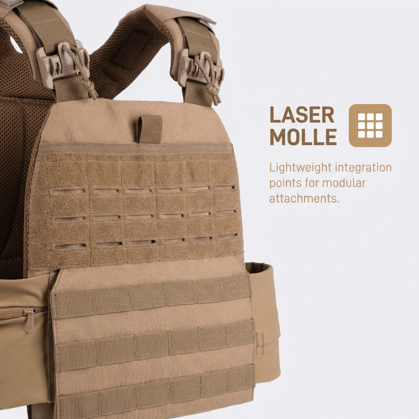 Tactical Weighted Vest for Men & Women, Adjustable Strength and Endurance Workout Vest with MOLLE Panel, Padded Shoulder Straps, Breathable Mesh, Quick Release Buckles for Running, Rucking, Training, Fitness (Coyote)